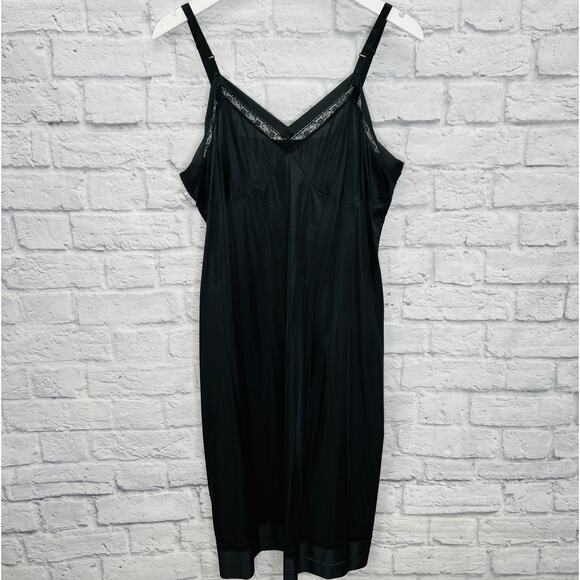 Vintage Vanity Fair Full Slip Black Butterfly Lace Detail Size 42 Midi Dress - Picture 1 of 8